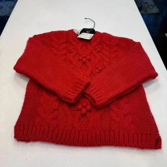 NWT ZARA GIRLS RED CABLE KNIT POPCORN SWEATER  Size 4-5 - Picture 8 of 9